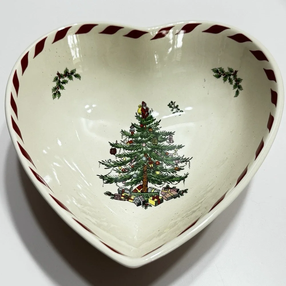 Spode Christmas Tree Peppermint Heart Candy Serving Bowl 8